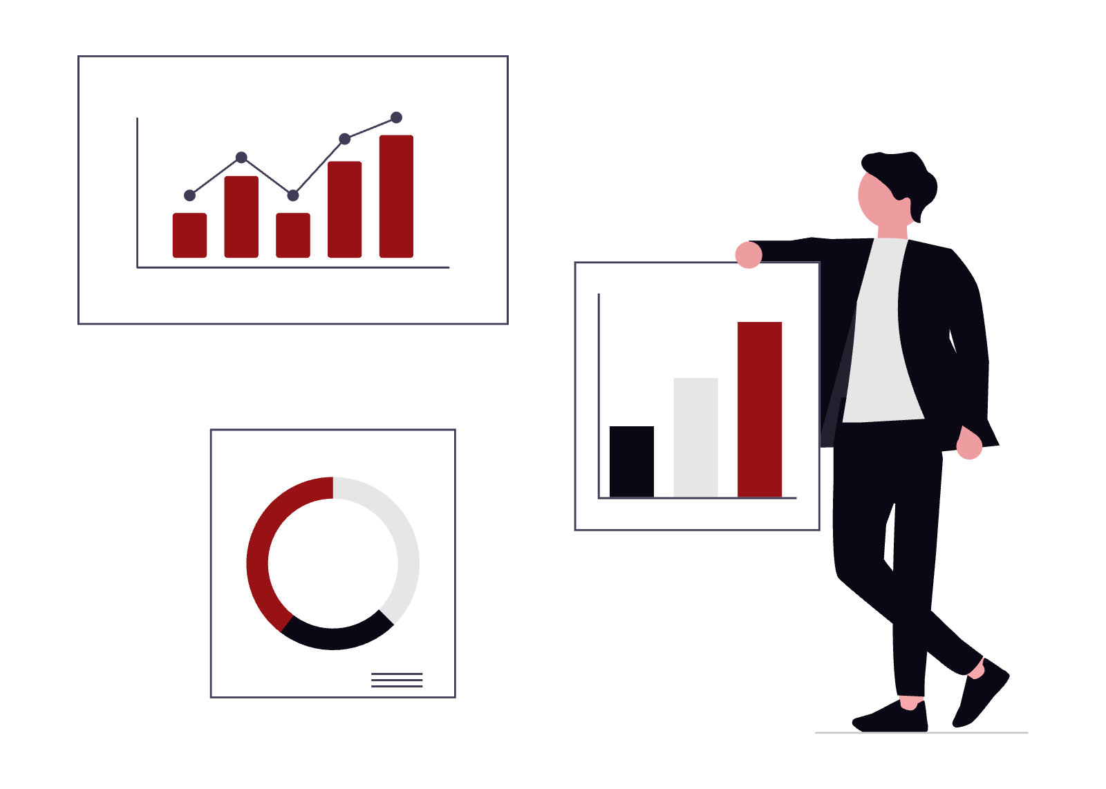 Illustration representing multiple forms of data and statistical analysis